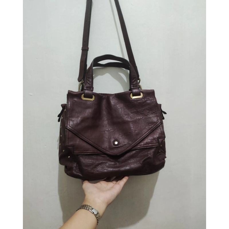 Sling bag MORGAN DE TOI maroon kecoklatan | Tas morgan kulit asli dark maroon mewah | second