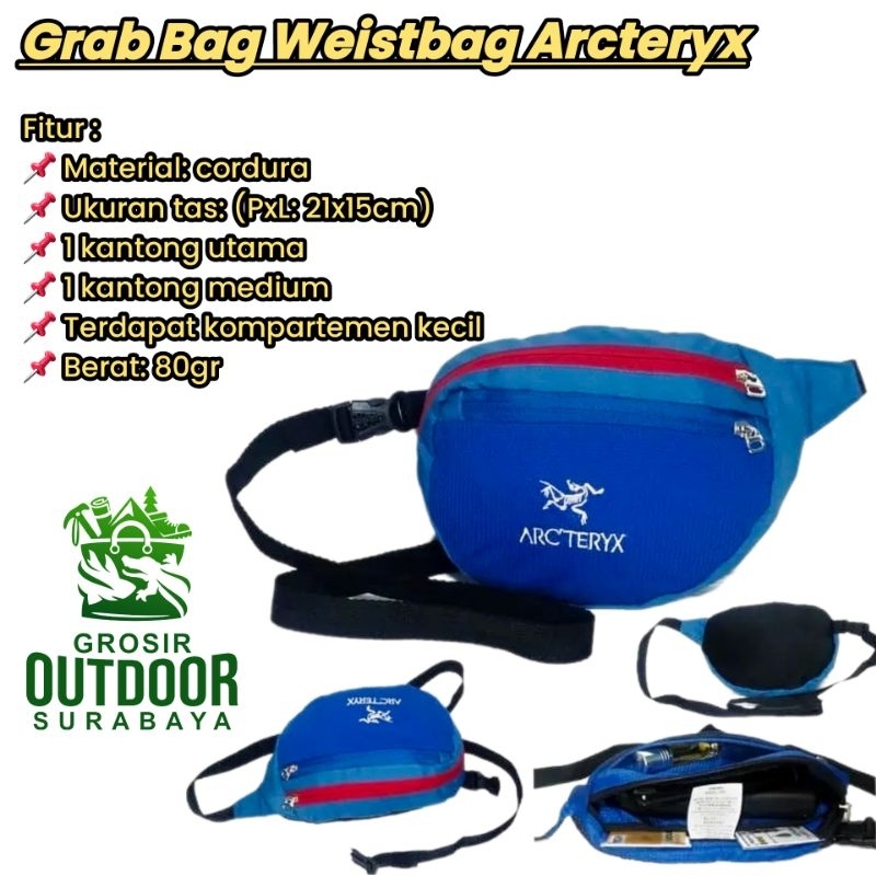 grab bag waistbag Weistbag arcterix lokal 1,5L Variant Warna , Weistbag Anak dan dewasa Tas pria wan