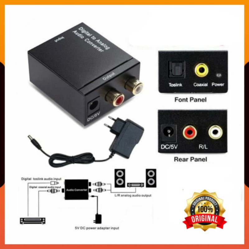 (COD) PAKET LENGKAP DIGITAL TO ANALOG AUDIO CONVERTER DARI TV KE HOME THEATER SPEAKER AKTIF + KABEL OPTICAL TOSLINK AUDIO TV + KABEL RCA TO RCA 3 KE 3 1.5 METER
