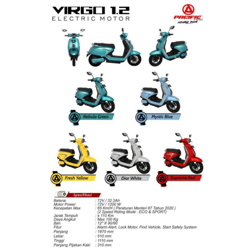 MOTOR LISTRIK PACIFIC VIRGO 1.2