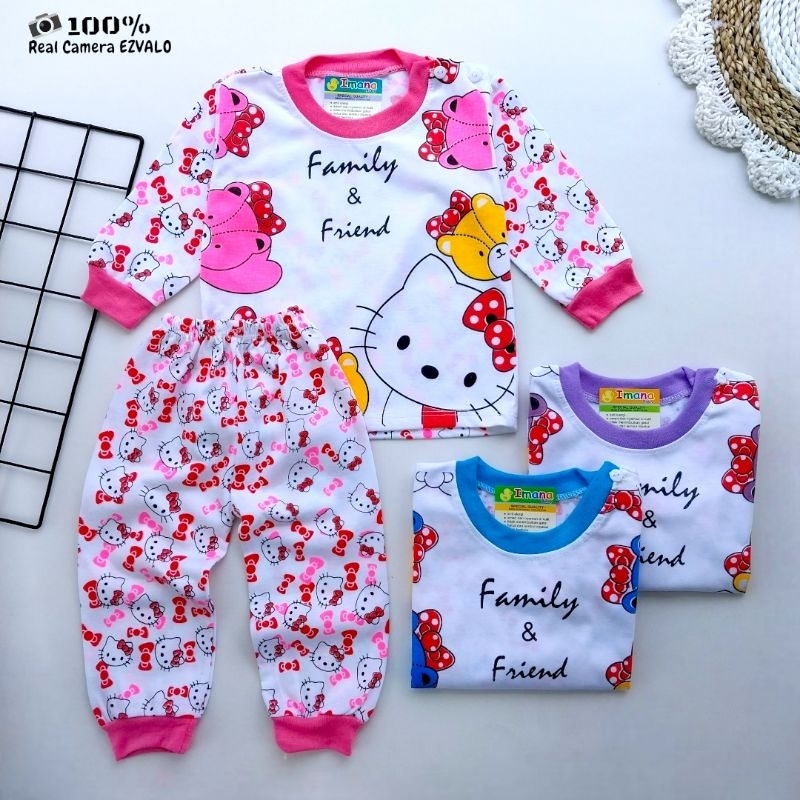 SETELAN BAYI PEREMPUAN KAOS OBLONG PIYAMA KANCING BAHU LENGAN PANJANG