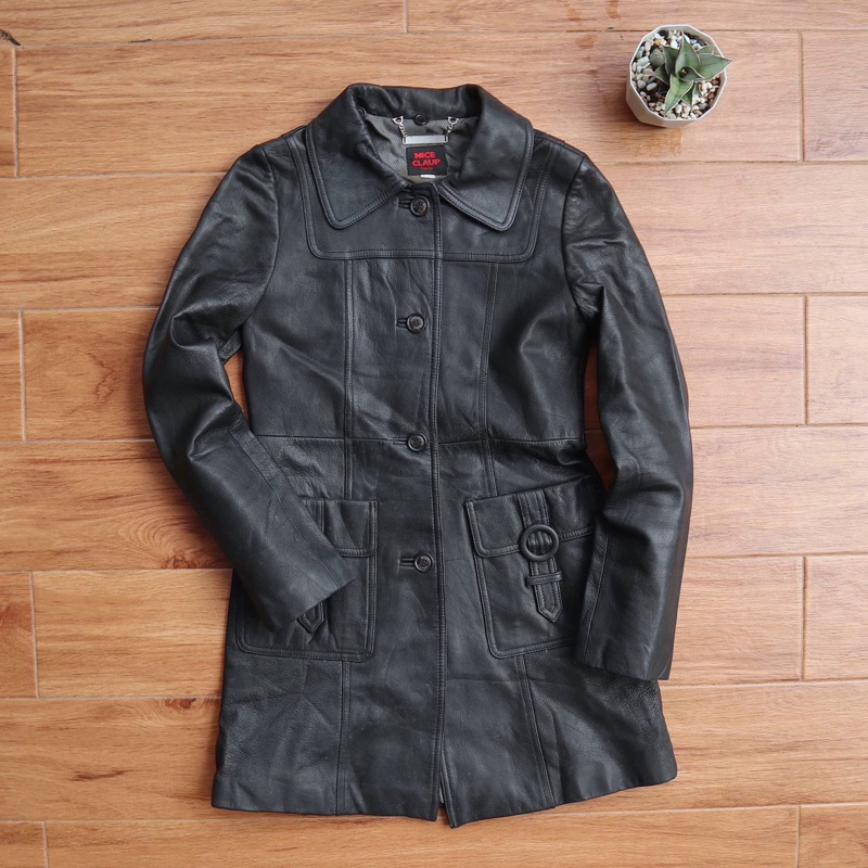 Jaket kulit asli long coat cewek wanita pl bekas preloved second