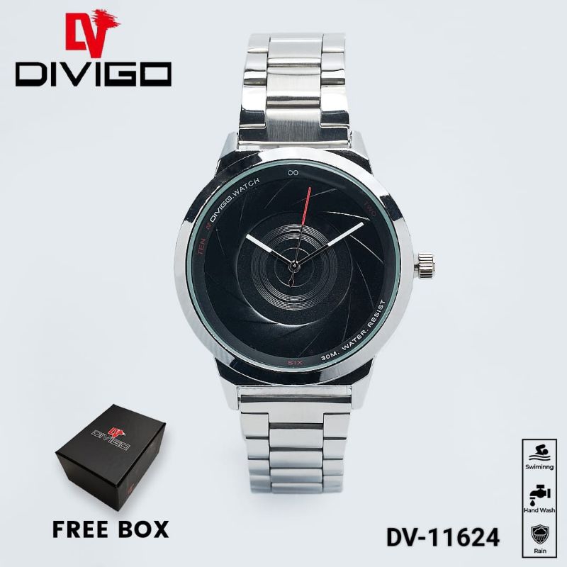 (Terima Cod)Jam Tangan Pria Divigo Original DV-11624 Jarum Free Box Strap Rantai/Stell(Dikirim Jakarta)