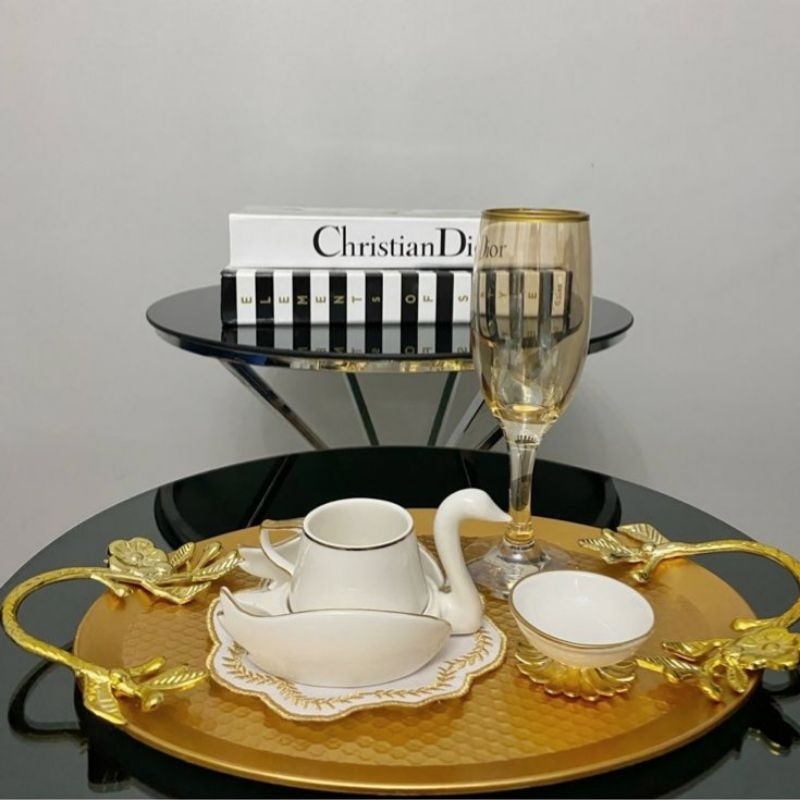 Nampan turki Turkiye Tray melamin bunga persegi/hexagon/bulat Black Gold Hitam Emas