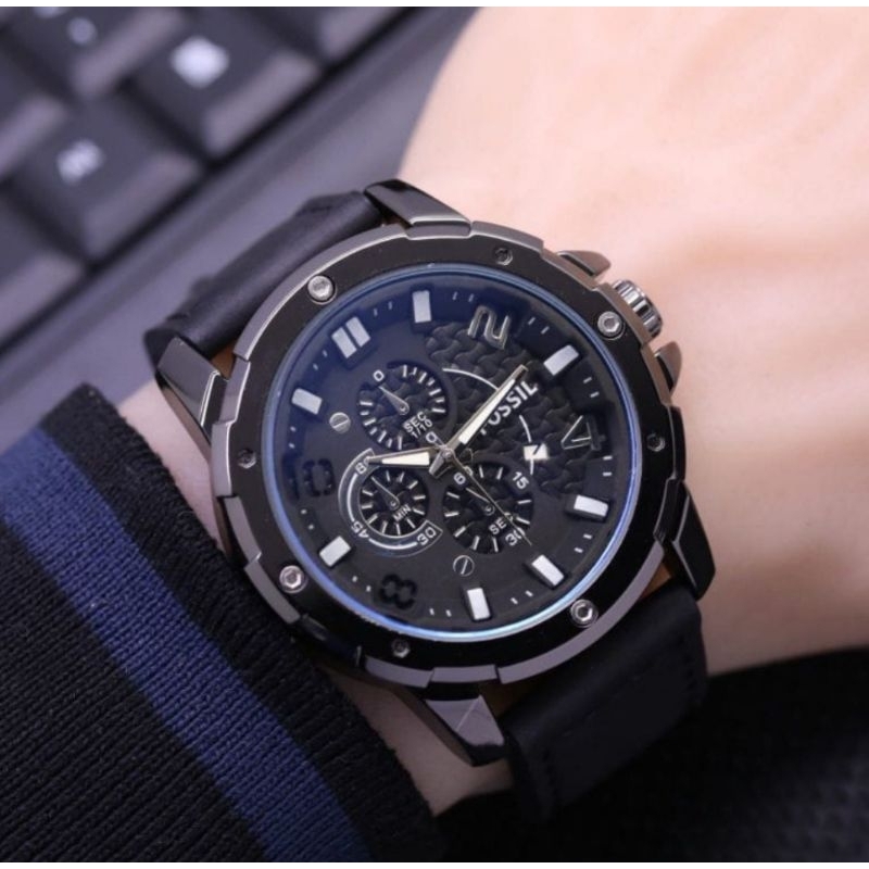 BISA COD | JAM TANGAN KULIT PRIA FO55IL 8896  Elegan tanggal aktif