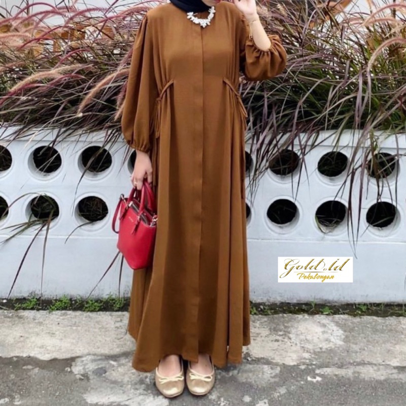 Gamis Hazzel Polo Linen Tali Pinggang // Gamis Premium // Gamis Remaja // Gamis Model Terbaru