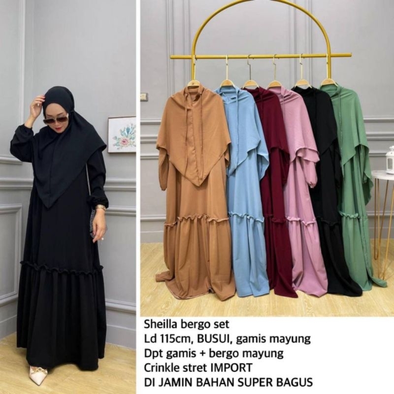 LONG MAXI WANITA BERGO SHELLA POLOS SLETING DEPAN BUSUI JILBAB SORONG GAMIS POLOS BASIC TANGAN KARET