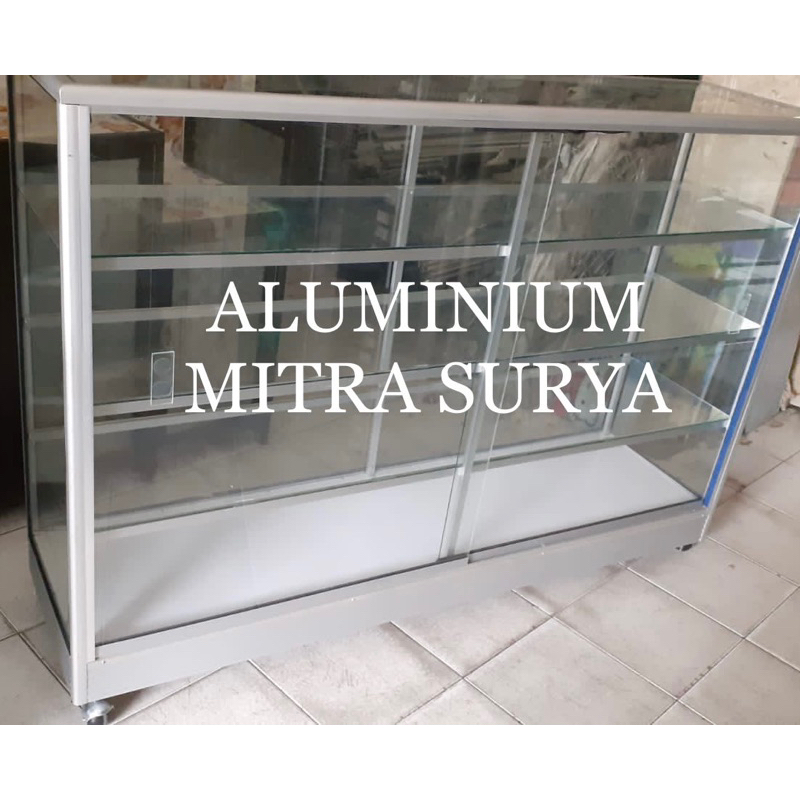 Etalase 1,5m 2m Etalase Roda Kaca Aluminium Dagang Jual Konter Warung Toko Ruko 150cm 200cm 1,5 mete