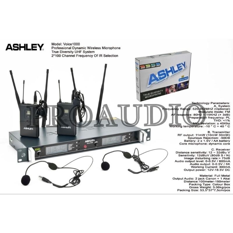 Mic Wireless Ashley Voice1000 Voice 1000 2 Jepit 2 Headset Original