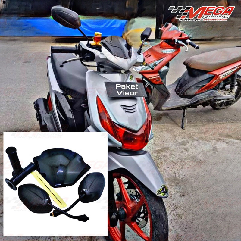 Visor BEAT Karbu+ Spion beat tangkai hitam+ Handgrip domino BEAT OLD KARBURATOR