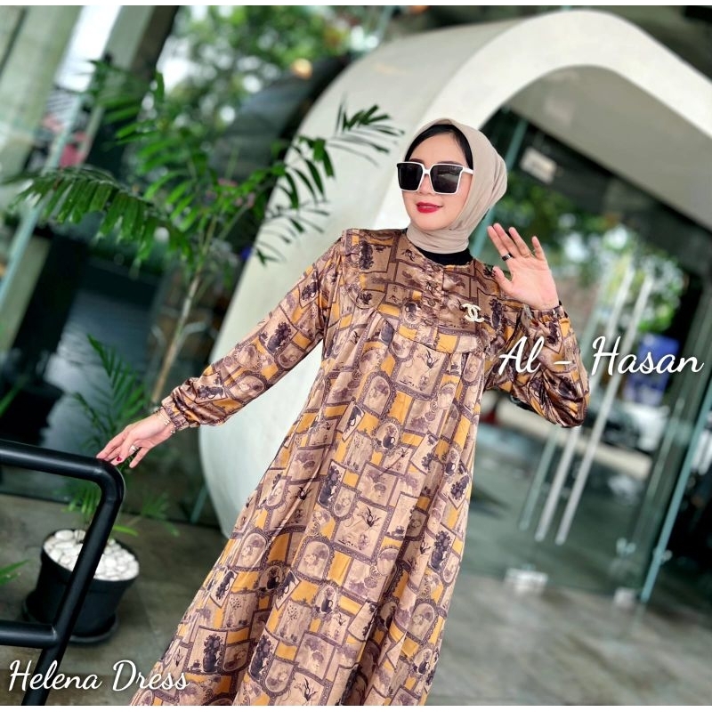 Gamis Al Hasan ORI/HELENA DRESS By AL HASAN/Gamis Muslimah Silk Premium//Gamis Silk