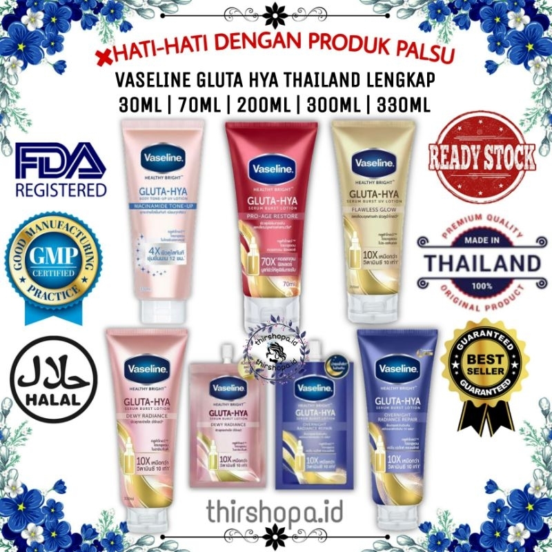 (READY & ORIGINAL) VASELINE GLUTA HYA BODY LOTION THAILAND LENGKAP SACHET 30ML TUBE 70ML 200ML 300ML