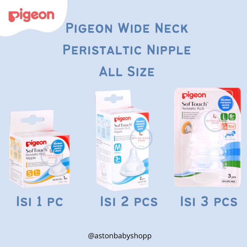 Pigeon WIDE NECK Nipple S/M/L/LL/LLL Soft Touch Peristaltic Plus Dot Bayi Pigeon