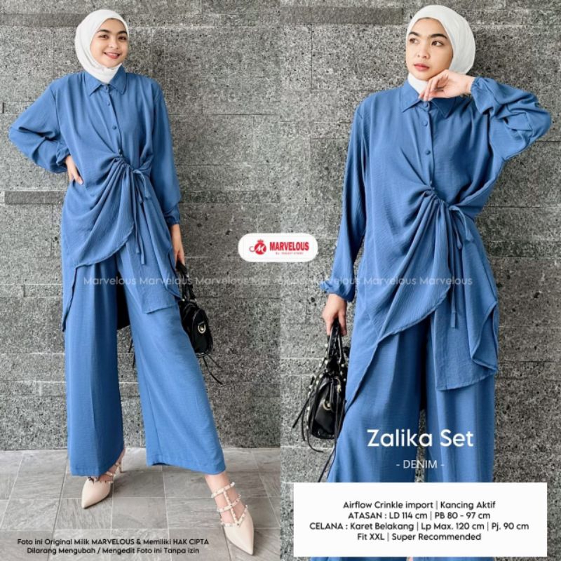 ZALIKA SET BY MARVELOUS / ONESET POLOS WANITA MUSLIMAH / Setelan celana wanita premium crincle airflow