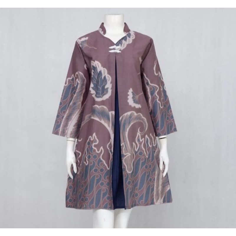 Tunik Dres batik wanita modern solo recommended bahan katun jahitan rapi lengan panjang