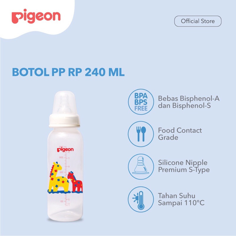 Pigeon Botol PP RP 240ml bottle susu bayi lebah sapi jerapah batik kupu kawung bangau capung dot peristaltic slimneck