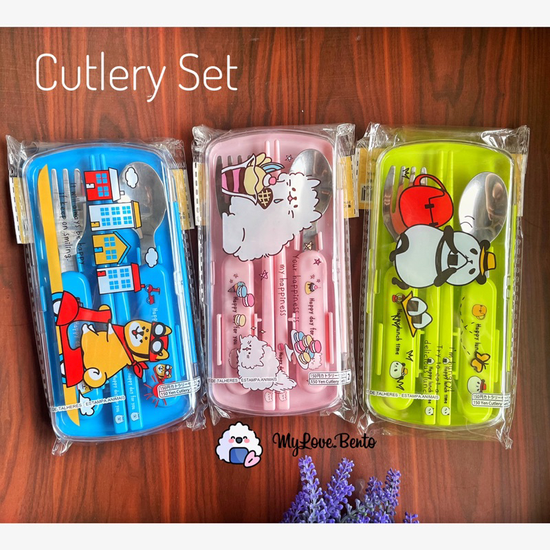 Cutlery Set Sendok Makan Anak Sendok Garpu Sumpit Karakter Lucu