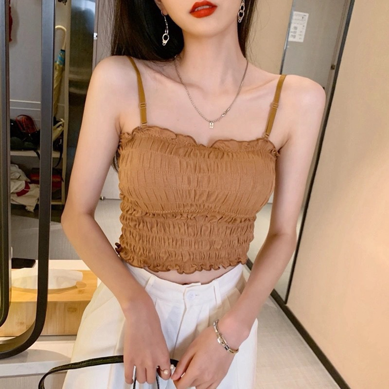 Korean Wrinkle tube Top Import (T70)Tanktop Kemben Bralette include Padding