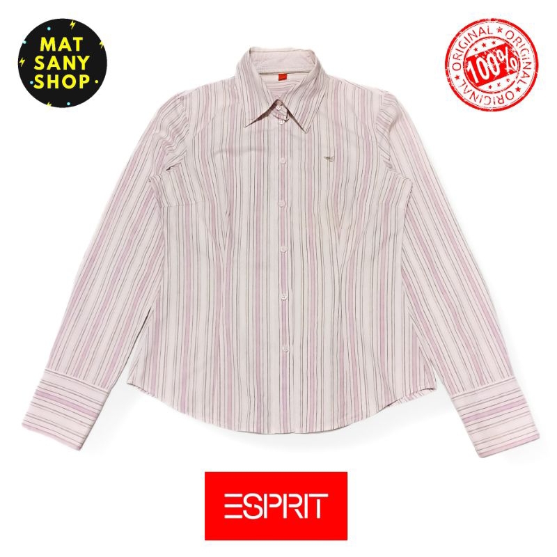 KEMEJA KERJA WANITA CEWEK ESPRIT LENGAN PANJANG SALUR GARIS GARIS