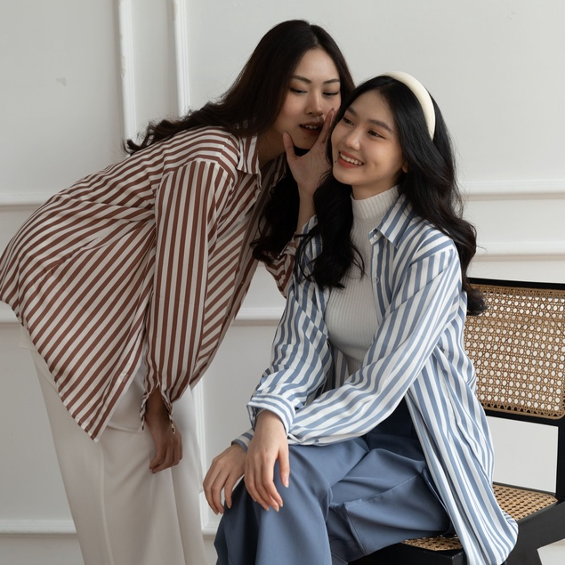 Hanami Shirt - Kemeja Salur - Kemeja Korea Wanita