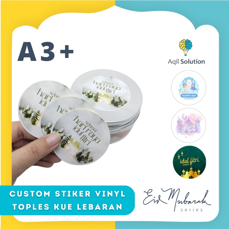 ( Custom A3+ ) Stiker Vinyl Tema idul Fitri A3+ / Stiker Kue Kering / Label Idul Fitri Tahan Air/ Stiker Dus/ Toples Kue Kering /Segel Kemasan dll. Eid mubarak Series Ramadan Lebaran