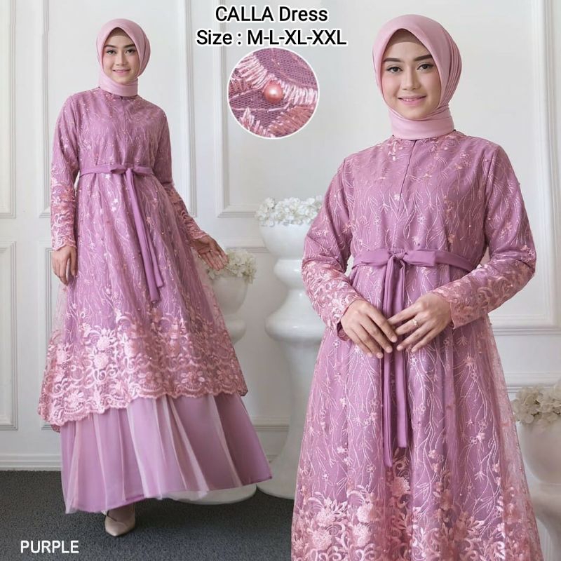 (NEW) CALLA Dress - Baju Gamis Dress BUSUI Brukat Brokat Mutiara Remaja Wanita Perempuan Ibu Muslim 