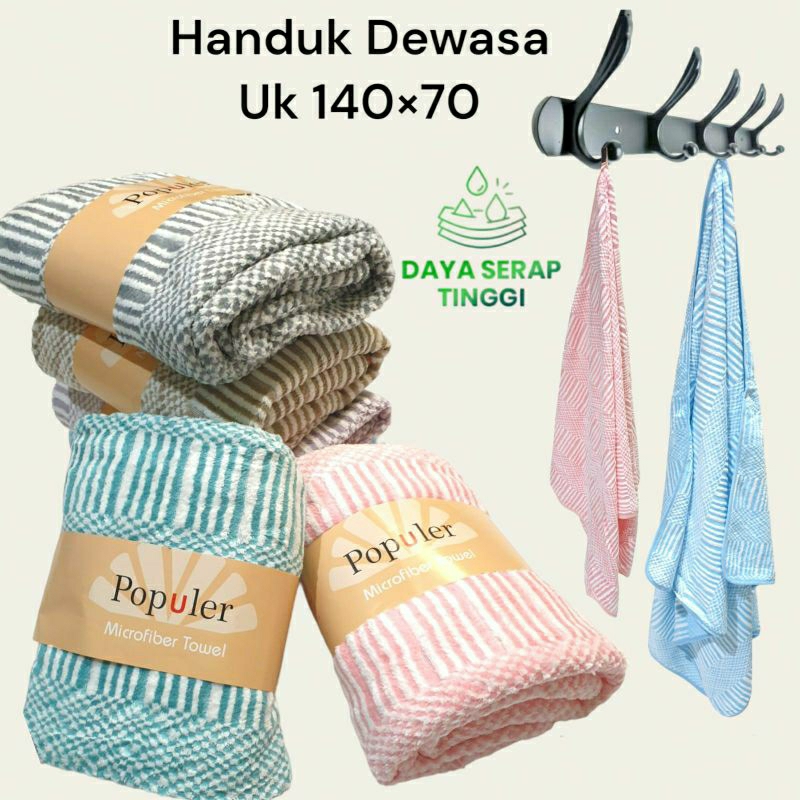 Handuk Mandi Dewasa Besar/Handuk Dewasa Microfiber Premium Tebal uk 140×70/Handuk Mandi Motif Salur/Handuk Mandi Cepat Kering/Handuk Mandi Serap Air