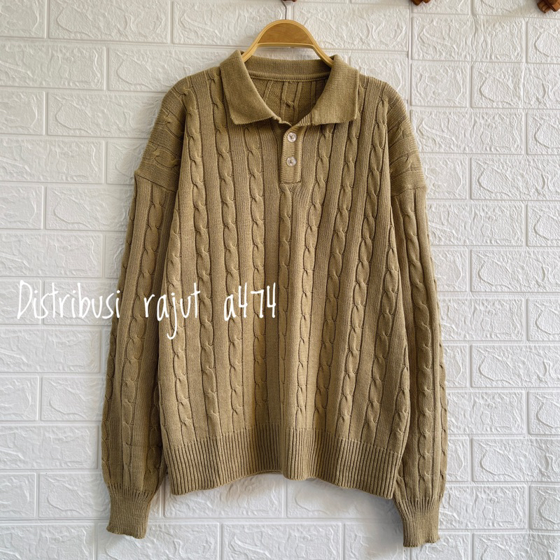 FEBRY POLO SWEATER RAJUT OVERSIZE MOTIF CABLE WANITA TEBAL DAN LEMBUT ATASAN LENGAN PANJANG WANITA