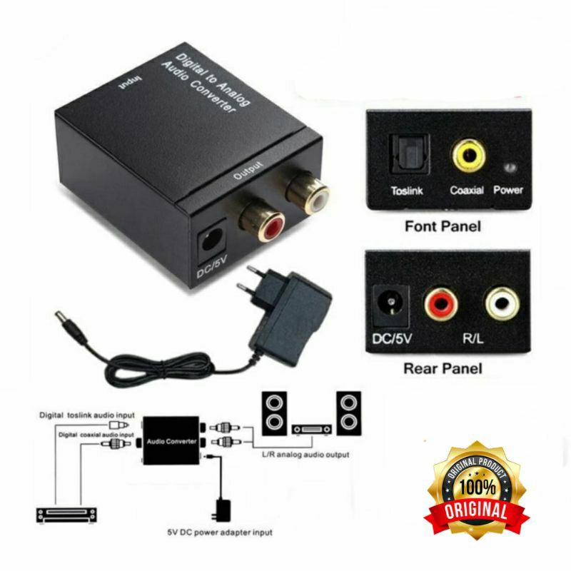 [COD] PAKET LENGKAP DIGITAL TO ANALOG AUDIO CONVERTER OPTICAL TOSLINK TO ANALOG RCA / KABEL DARI TV KE SPEAKER AKTIF HOME THEATER + KABEL VENTION OPTIK AUDIO TV 1.5M 1.5 METER ORIGINAL