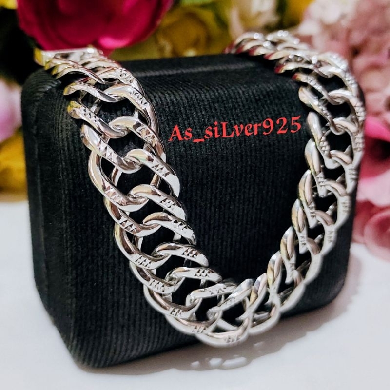 GELANG PERAK SISIK NAGA UKIR PRIA WANITA ASLI SILVER 925 LAPIS MAS PUTIH
