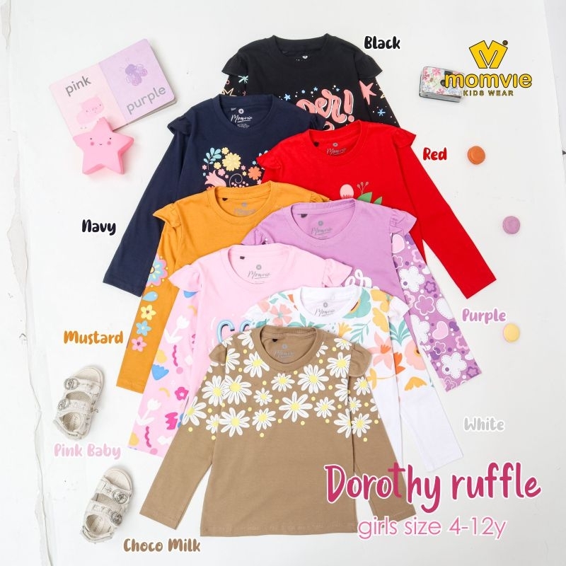 Ready ‼️ T-SHIRT RUMPLE LONGGIRLS MOMVIE Kaos Anak Cewe Panjang Lucu