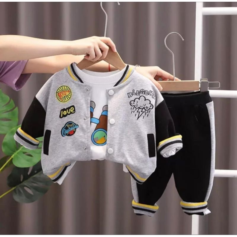 Setelan 3 in 1 varsity anak laki laki terbaru usia 1-5tahun/jaket anak/sweater anak/pakaian anak/baju anak/set bayi