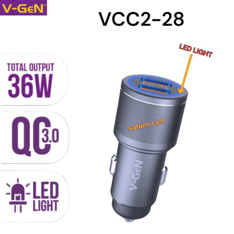 Charger Mobil 36W V-Gen VCC2-28 Fast Car Charger Original Vgen VCC2 28 Garansi Resmi