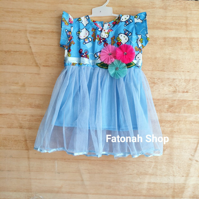 Dress anak 1 2 tahun gaun anak tutu hellokitty lucu baju anak cewek rok shabi Hk( dress shabi hellokitty )