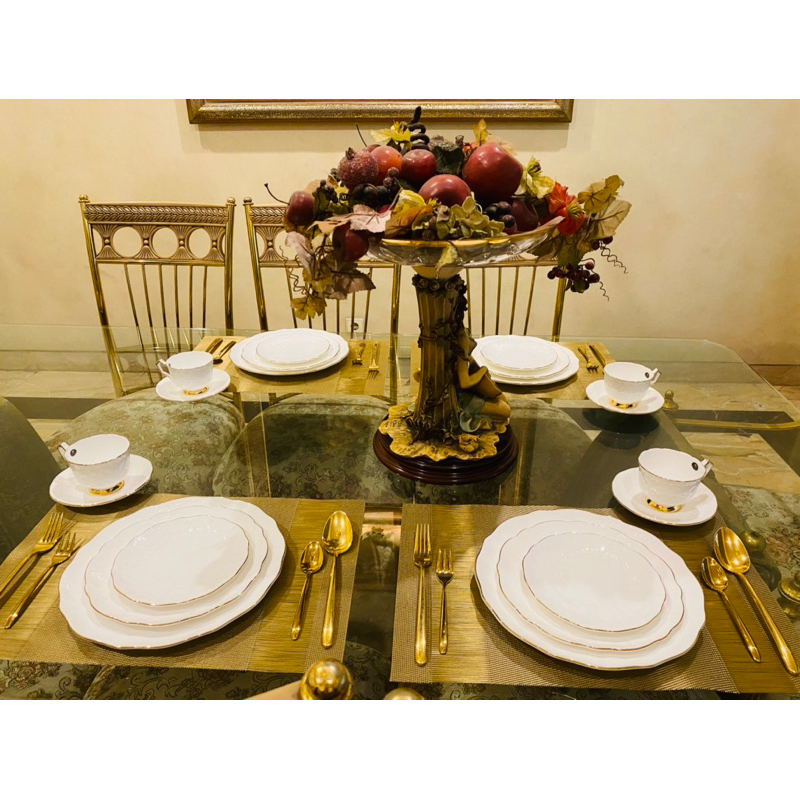 Dinner Set Aynsley England Snow White Gold 20 Pcs - Piring Set