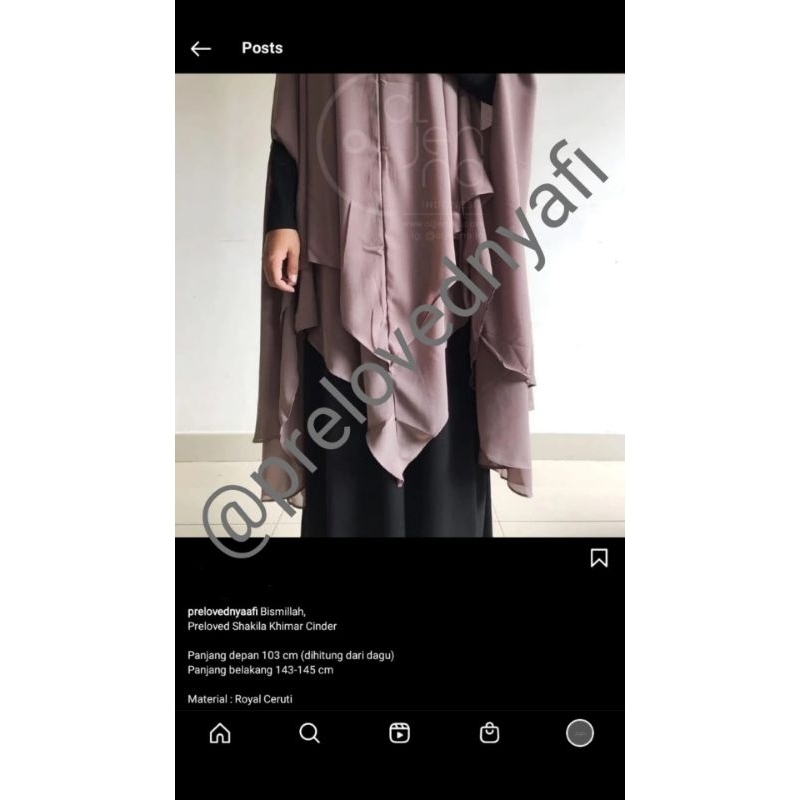 Preloved Aljenna Khimar Shakilla Cinder bahan royal ceruti