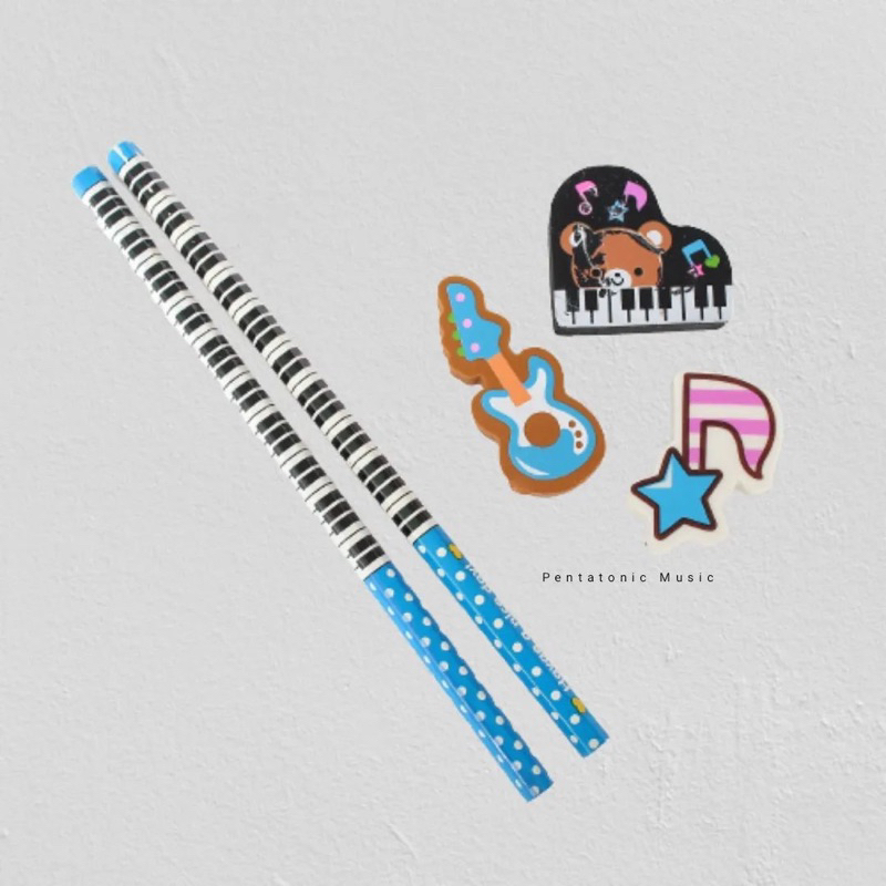 

Polka Musical Stationery Set Blue Alat Tulis motif Pensil Penghapus Musik Piano Gitar Kado Hadiah Anak Pentatonic