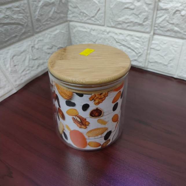TOPLES KACA TUTUP KAYU BULAT KECIL UK 10 X 13 CM