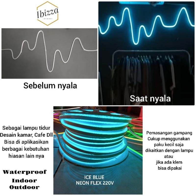 Paket Lampu LED Strip Neon Flex / Fleksibel AC 220V  Lengkap Tinggal Colok Langsung Nyala 1 / 2 / 3 / 4 / 5 meter