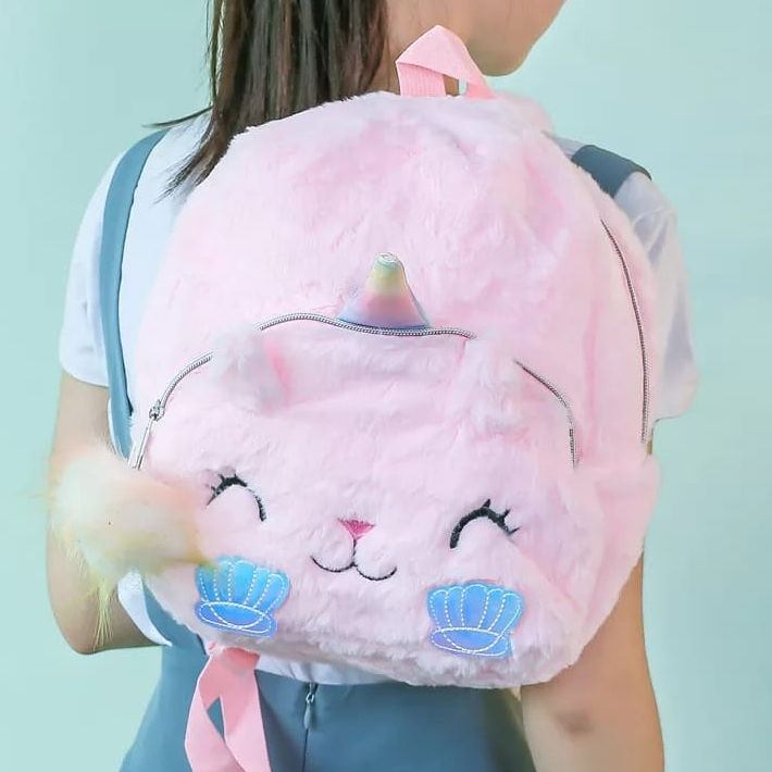 (pb6_shop)Tas Mewah Gadis Mini Bulu /Ransel Anak-anak Lucu Zipper Sekolahnya Mainan Boneka Ransel untuk Kidergarten