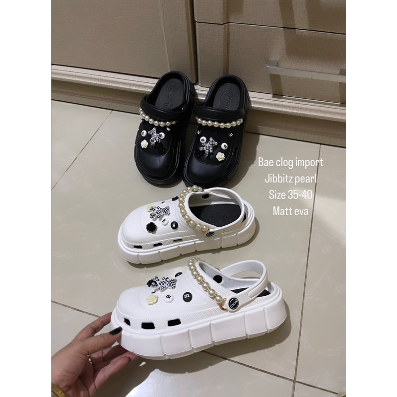 GJAZ BAE CLOG FLATFOM WANITA TINGGI 6CM IMPORT JIBBITZ PEARL