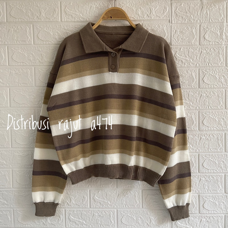 POLO SWEATER STARLA BLASTER BLOUSE STRIPPE LENGAN PANJANG-Urback khaki