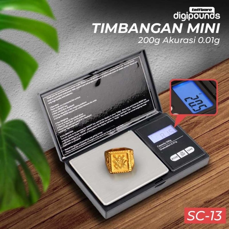 Taffware Digipounds Timbangan Mini Emas Akurasi 0.01g - SC-13 200Gr Black