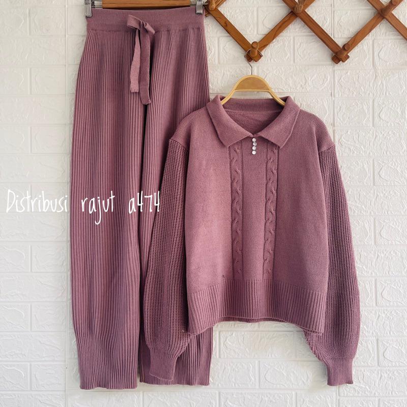 ONESET SWEATER RAJUT SHELLA SETELAN CELANA KULOT RAJUT WANITA