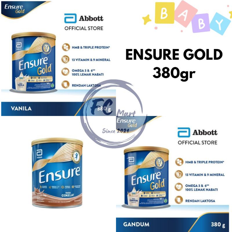 

ENSURE Gold HMB Coklat Vanilla Gandum 380gr - Susu Nutrisi Dewasa Rendah Laktosa