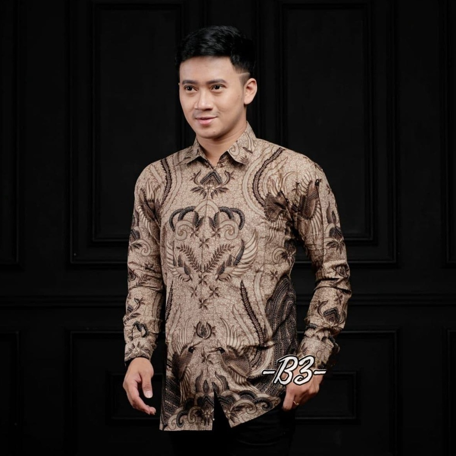 Atasan Kemeja Batik ARTONESIA Motif IRONMEN COKLAT M L XL XXL LENGAN PANJANG