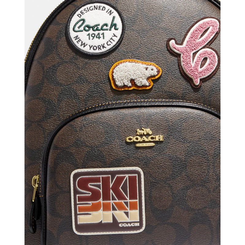 Coach Court Backpack In Signature Canvas With Ski Patches (CE595)