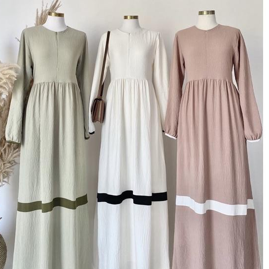 Baju Gamis Maxy Hari Raya Lebaran Coksu Putih Hijau Simpel Polos Jumbo 2XL 3XL 4XL XXL XXXL LD 120 1