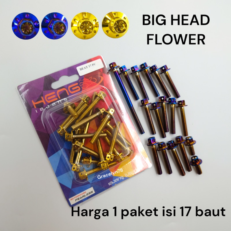 BIG HEAD FLOWER baut PROBOLT cvt honda BEAT SCOOPY by HENG gold dan blue burn