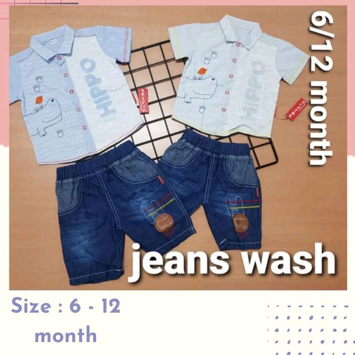 setelan kemeja bayi laki laki / one set anak laki laki / baju anak laki laki / celana jeans anak / s